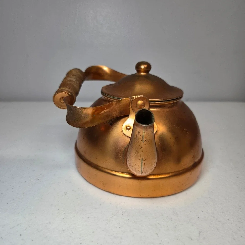 Portugal‎ Copper Teapot Vintage Tea Kettle with Wooden Handle Retro Rustic